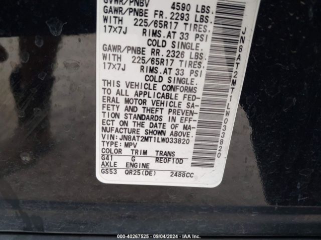 JN8AT2MT1LW033820 Nissan Rogue S Fwd