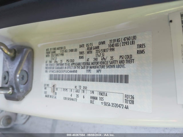 Ford ESCAPE SE 2015 1FMCU9GXXFUC44468 Image 9