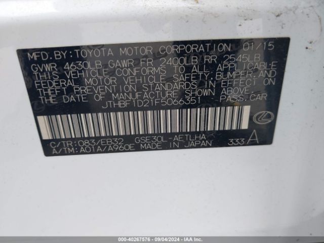 JTHBF1D21F5066351 Lexus Is 250 Crafted Line