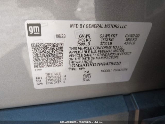 1GNSKRKD7PR475410 Chevrolet Tahoe 4wd Rst