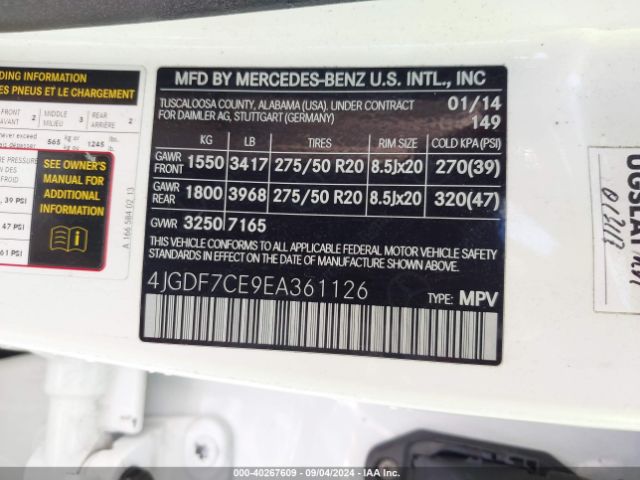4JGDF7CE9EA361126 Mercedes-Benz Gl 450 4matic