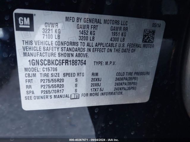 1GNSCBKC6FR188764 Chevrolet Tahoe Lt