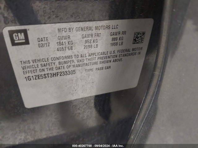 Chevrolet MALIBU 1LT 2017 1G1ZE5ST3HF233305 Image 9