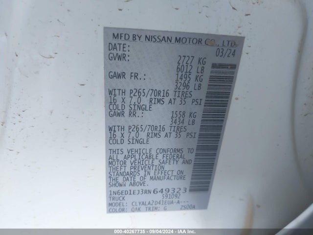 Nissan Frontier S 4x2 2024 1N6ED1EJ3RN649323 Image 9