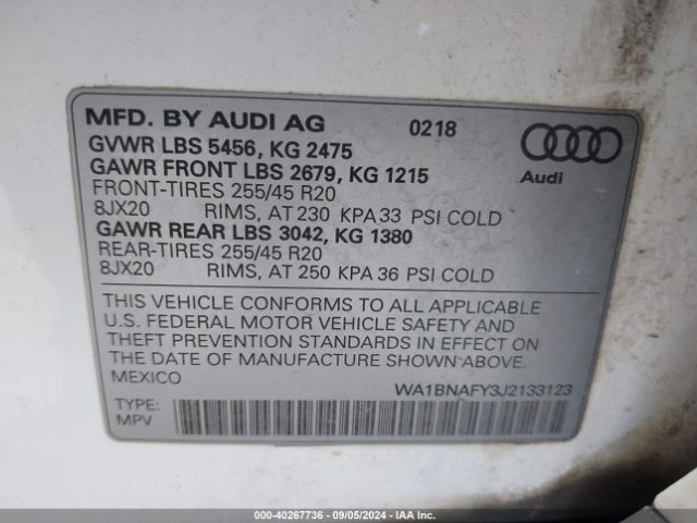 WA1BNAFY3J2133123 Audi Q5 2.0t Premium