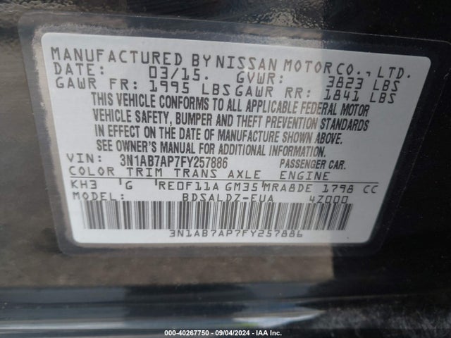 Nissan SENTRA SV 2015 3N1AB7AP7FY257886 Image 9