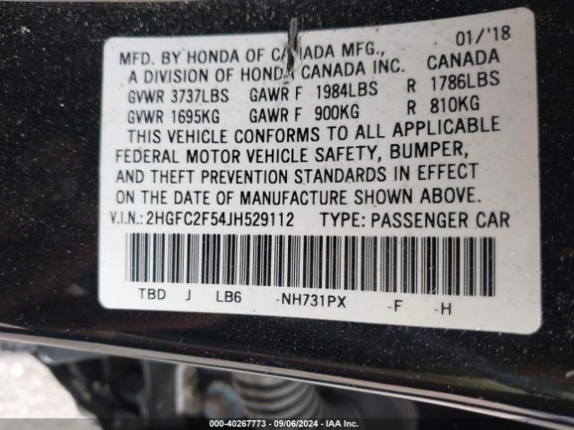 2HGFC2F54JH529112 Honda Civic Lx