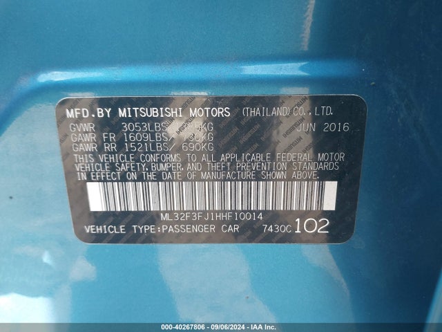2017 MITSUBISHI MIRAGE G4 ML32F3FJ1HHF10014 Photo 8