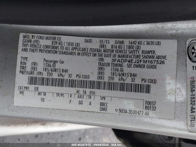 Ford FIESTA SE 2015 3FADP4EJ2FM167526 Image 9