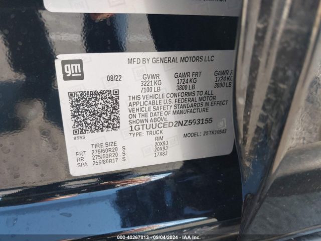 1GTUUCED2NZ593155 GMC Sierra 1500 4wd  Short Box Elevation With 3sb
