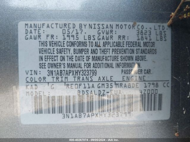3N1AB7APXHY323799 Nissan SENTRA SV