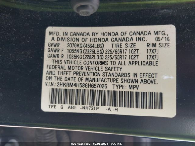 2HKRM4H58GH667026 Honda CR-V EX