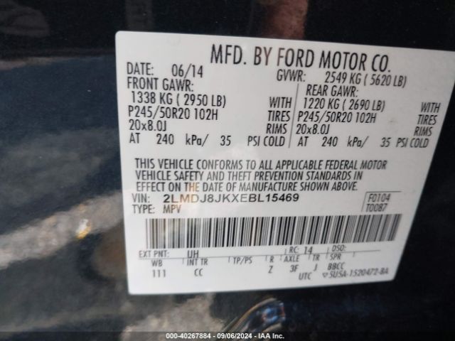 2LMDJ8JKXEBL15469 Lincoln MKX