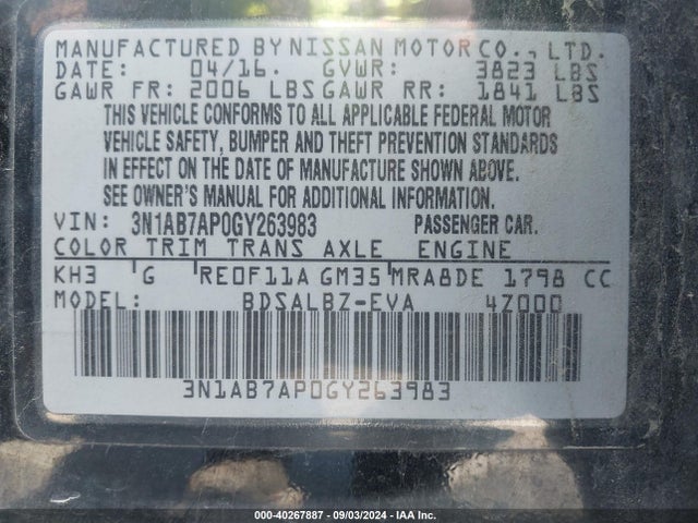 Nissan SENTRA S 2016 3N1AB7AP0GY263983 Image 9