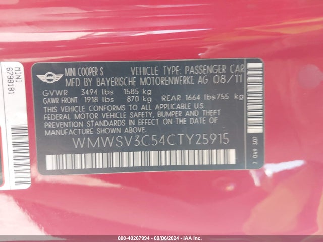 2012 MINI COOPER S WMWSV3C54CTY25915 Photo 8