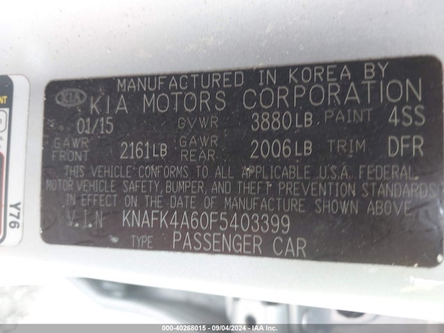 KIA FORTE LX 2015 KNAFK4A60F5403399 Image 9