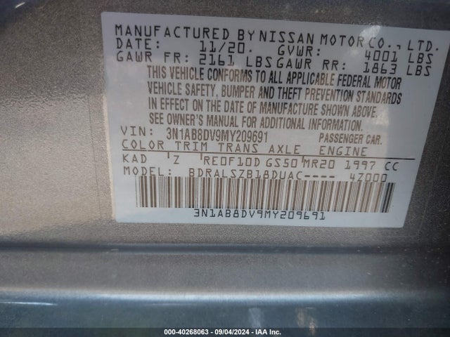 Nissan Sentra Sr Xtronic Cvt 2021 3N1AB8DV9MY209691 Image 9