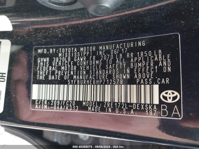 Toyota COROLLA SE 2017 5YFBURHE6HP712578 Image 9