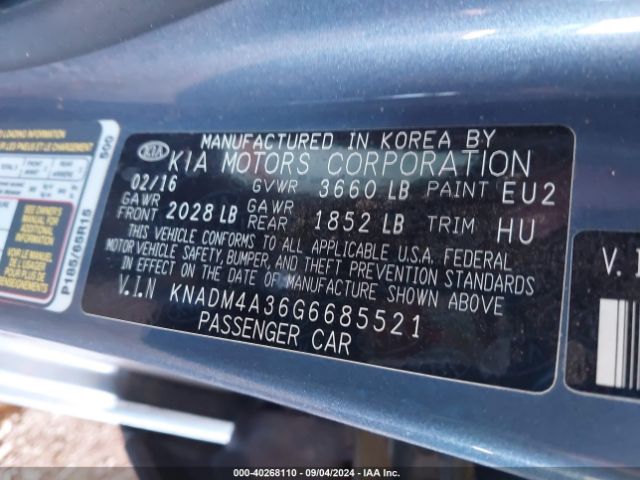 KNADM4A36G6685521 KIA RIO LX