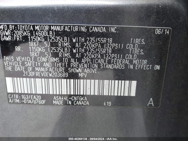 Toyota Rav4 Limited 2014 2T3DFREV0EW203689 Image 9