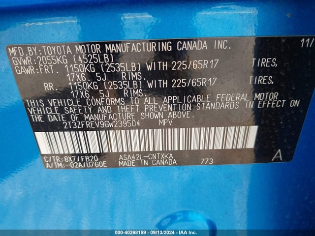 Toyota RAV4 LE 2016 2T3ZFREV9GW239504 Image 9
