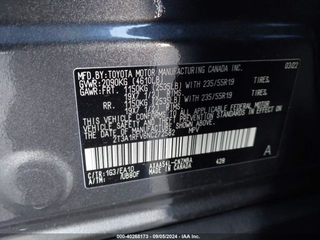2T3A1RFV6NC272582 Toyota Rav4 Xle Premium
