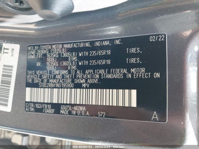 5TDCZRBH1NS195900 Toyota Highlander L