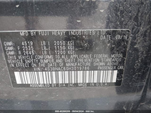 4S3BNAC60H3019786 Subaru Legacy 2.5i Premium