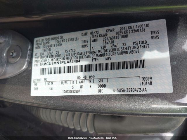 1FMCU9MN1PUA84484 Ford Escape St-line