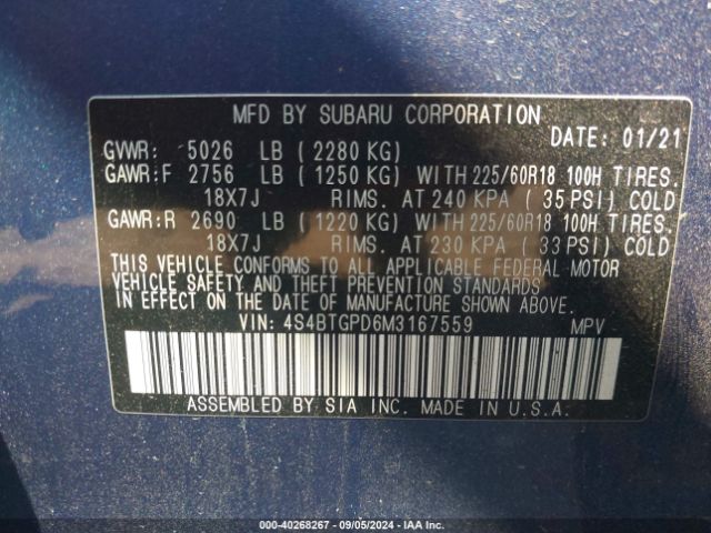 4S4BTGPD6M3167559 Subaru Outback Touring Xt