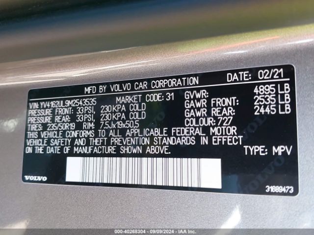 YV4162UL9M2543535 Volvo Xc40 T5 Inscription