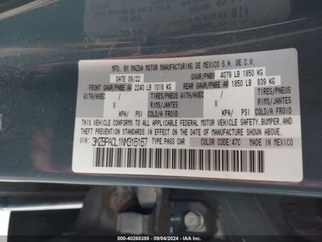 3MZBPACL1NM316167 Mazda Mazda3 Carbon Edition