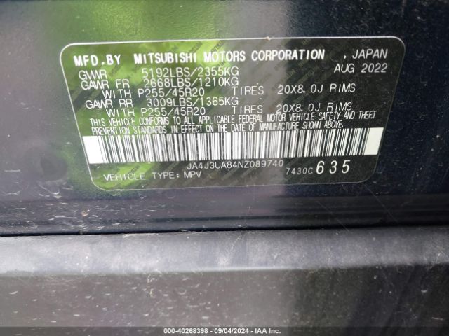 JA4J3UA84NZ089740 Mitsubishi Outlander Black Edition 2wd/se 2.5 2wd/se Launch Edition 2wd