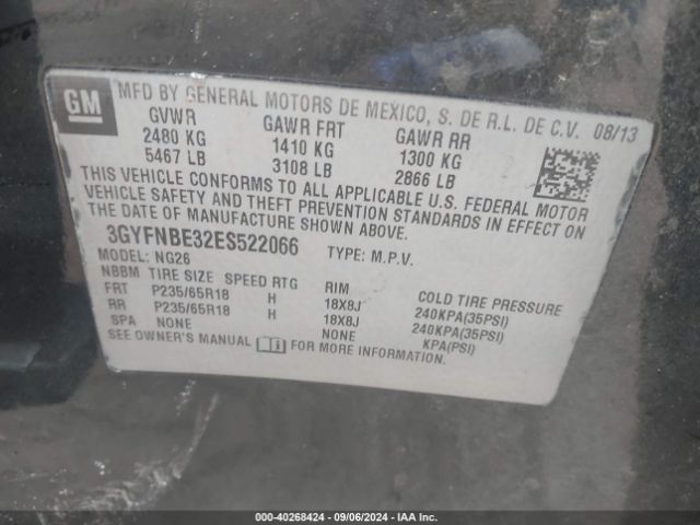 3GYFNBE32ES522066 Cadillac Srx Luxury Collection
