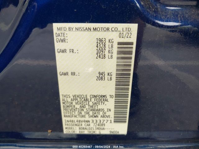 1N4BL4BV4NN333771 Nissan Altima S Fwd