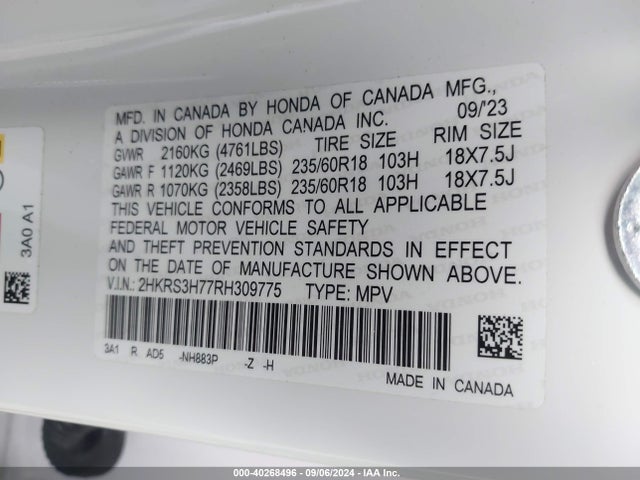 Honda Cr-v Ex-l 2wd 2024 2HKRS3H77RH309775 Image 9