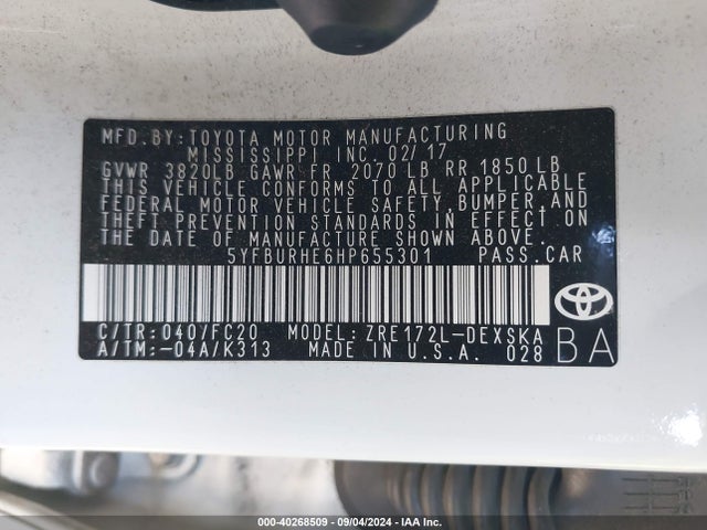 Toyota COROLLA SE 2017 5YFBURHE6HP655301 Image 9