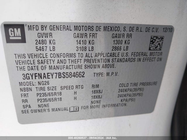 2011 CADILLAC SRX 3GYFNAEY7BS584662 Photo 8