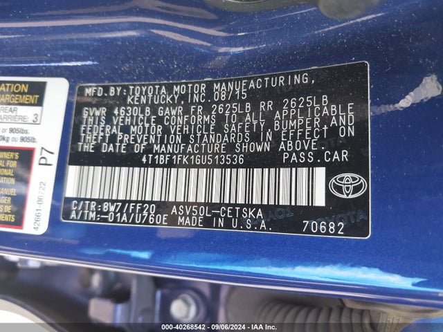 Toyota CAMRY SE 2016 4T1BF1FK1GU513536 Image 9