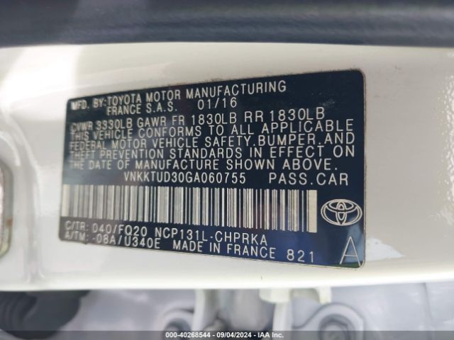 VNKKTUD30GA060755 Toyota YARIS L