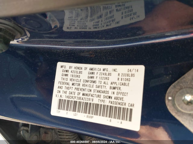 Honda ACCORD LX 2014 1HGCR2F39EA202919 Image 9