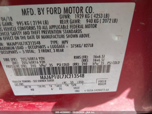 MAJ6P1UL7JC213548 Ford Ecosport Se