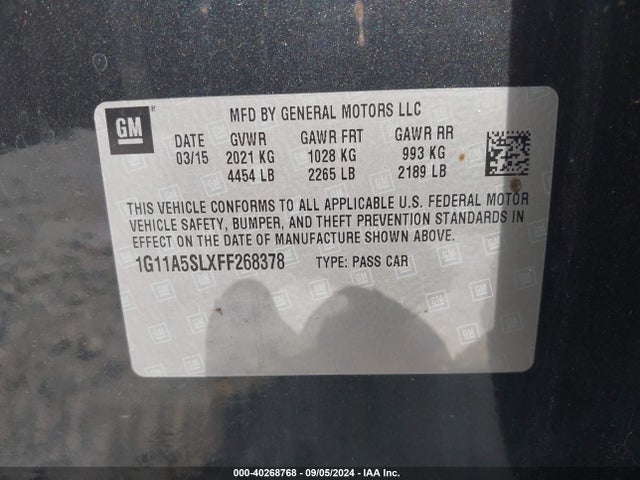 Chevrolet Malibu 1fl 2015 1G11A5SLXFF268378 Image 9