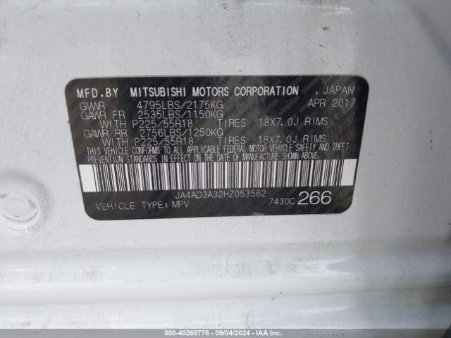 JA4AD3A32HZ053562 Mitsubishi Outlander Se