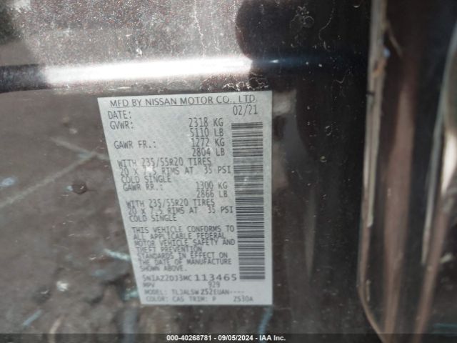 5N1AZ2DJ3MC113465 Nissan Murano Platinum Fwd