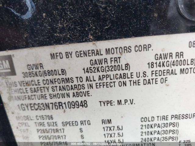 2006 CADILLAC ESCALADE 1GYEC63N76R109948 Photo 8