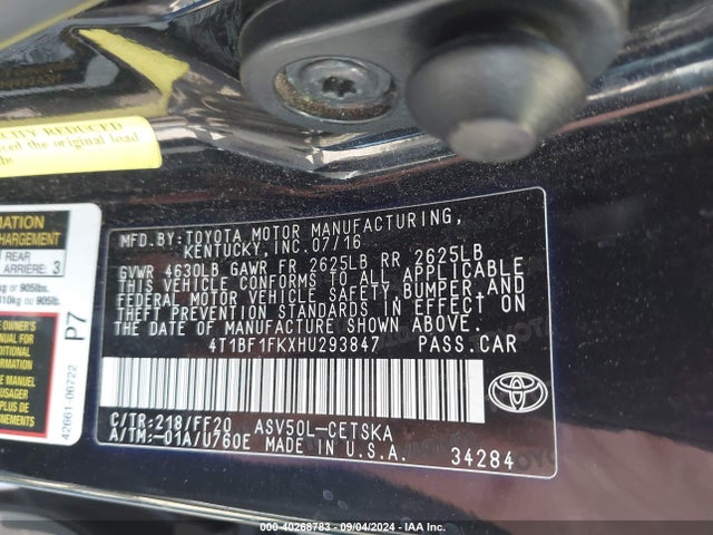 Toyota CAMRY SE 2017 4T1BF1FKXHU293847 Image 9