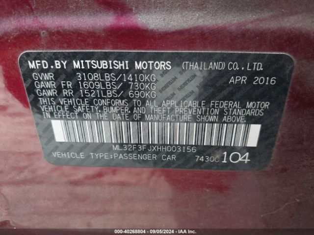 2017 MITSUBISHI MIRAGE G4 ML32F3FJXHH003156 Photo 8