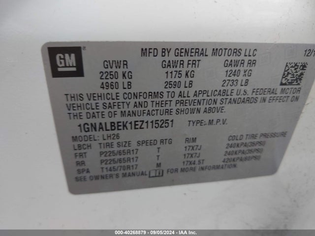 Chevrolet EQUINOX 1LT 2014 1GNALBEK1EZ115251 Image 9