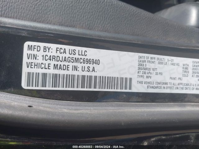 1C4RDJAG5MC696940 Dodge Durango Sxt Plus Awd